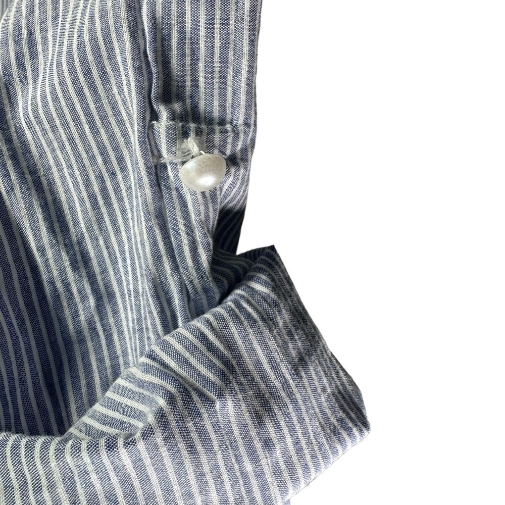 Eden & Olivia Blue/White Striped Pearl Roll Tab Button Front Shirt Size L - Picture 4 of 9